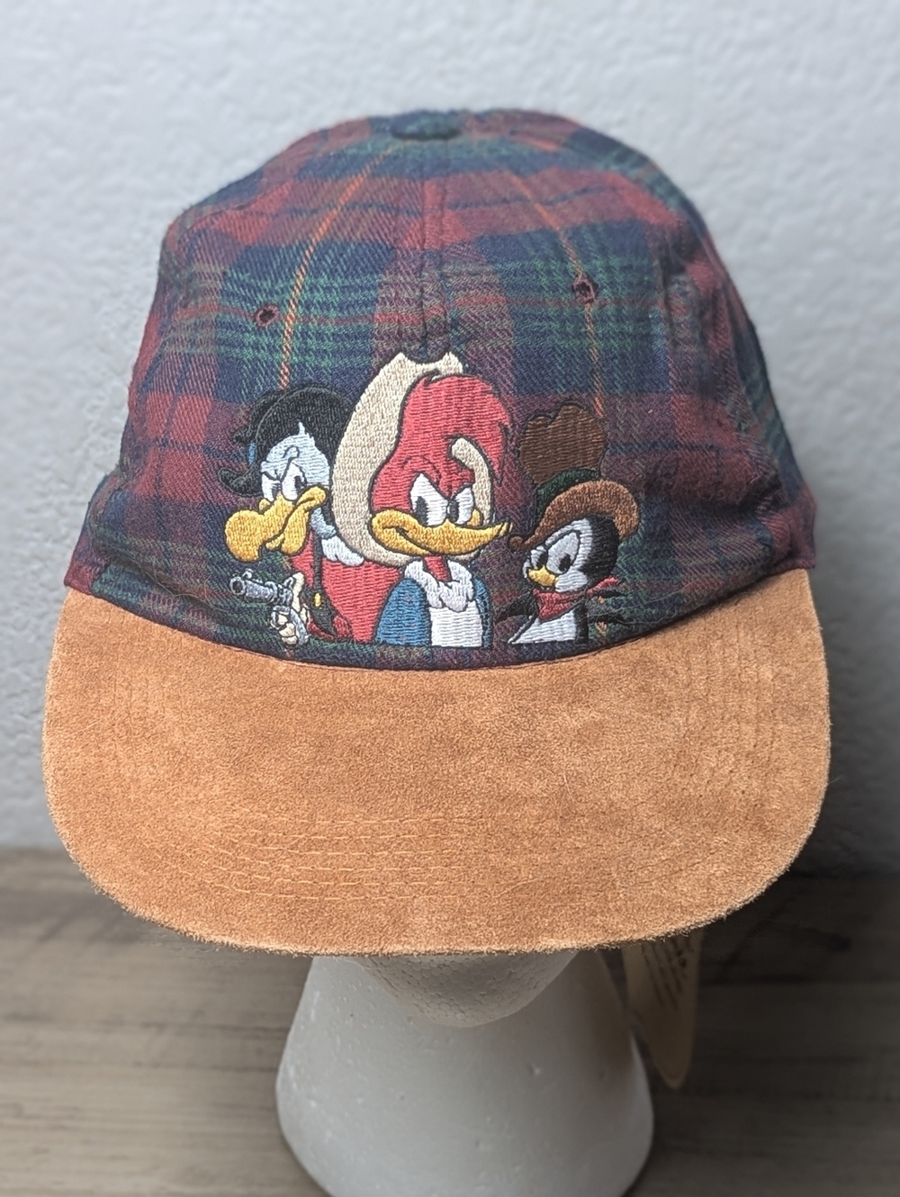 Vintage Universal Studios Woody Woodpecker Snapback Hat Plaid Suede Brim 90s